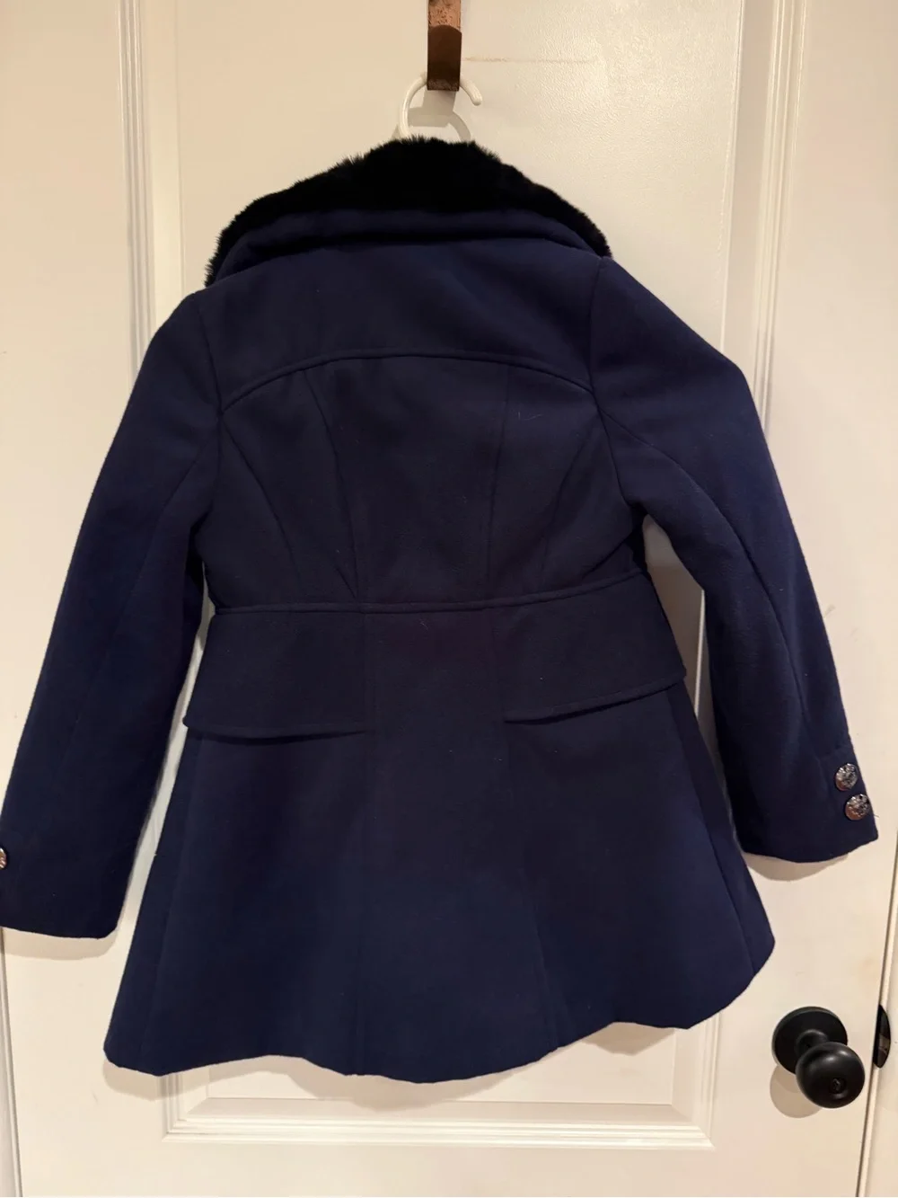 Jessica Simpson Navy Pea Coat with Black Faux-Fur Collar